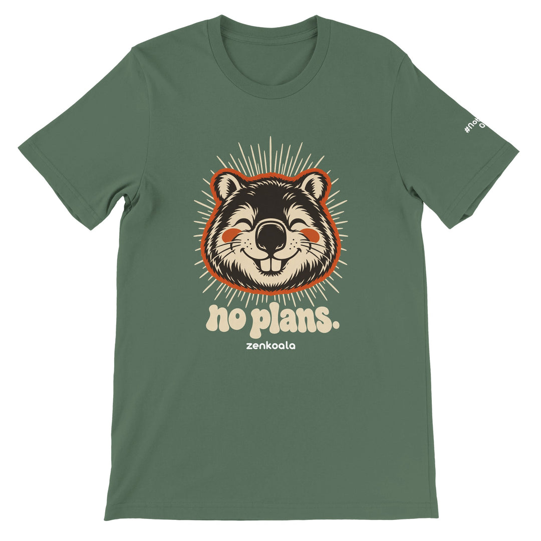 No Plans feel-good tee in military green, Zen Koala Australia