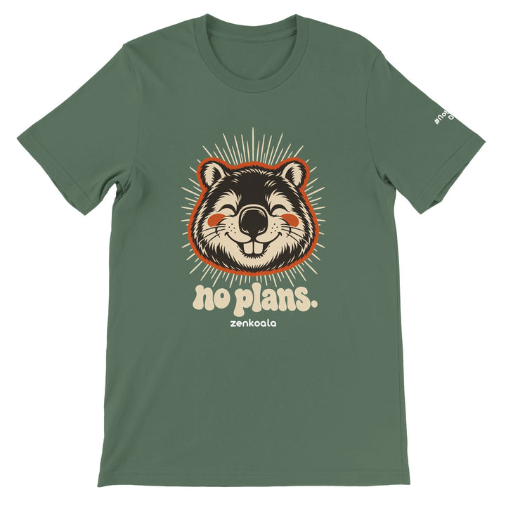 No Plans feel-good tee in military green, Zen Koala Australia