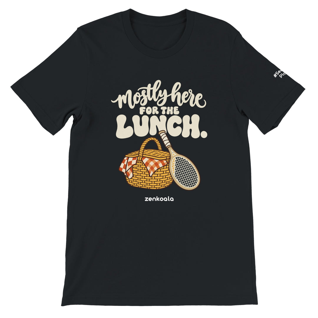 Mostly Here for the Lunch feel-good tee in black, Zen Koala Australia