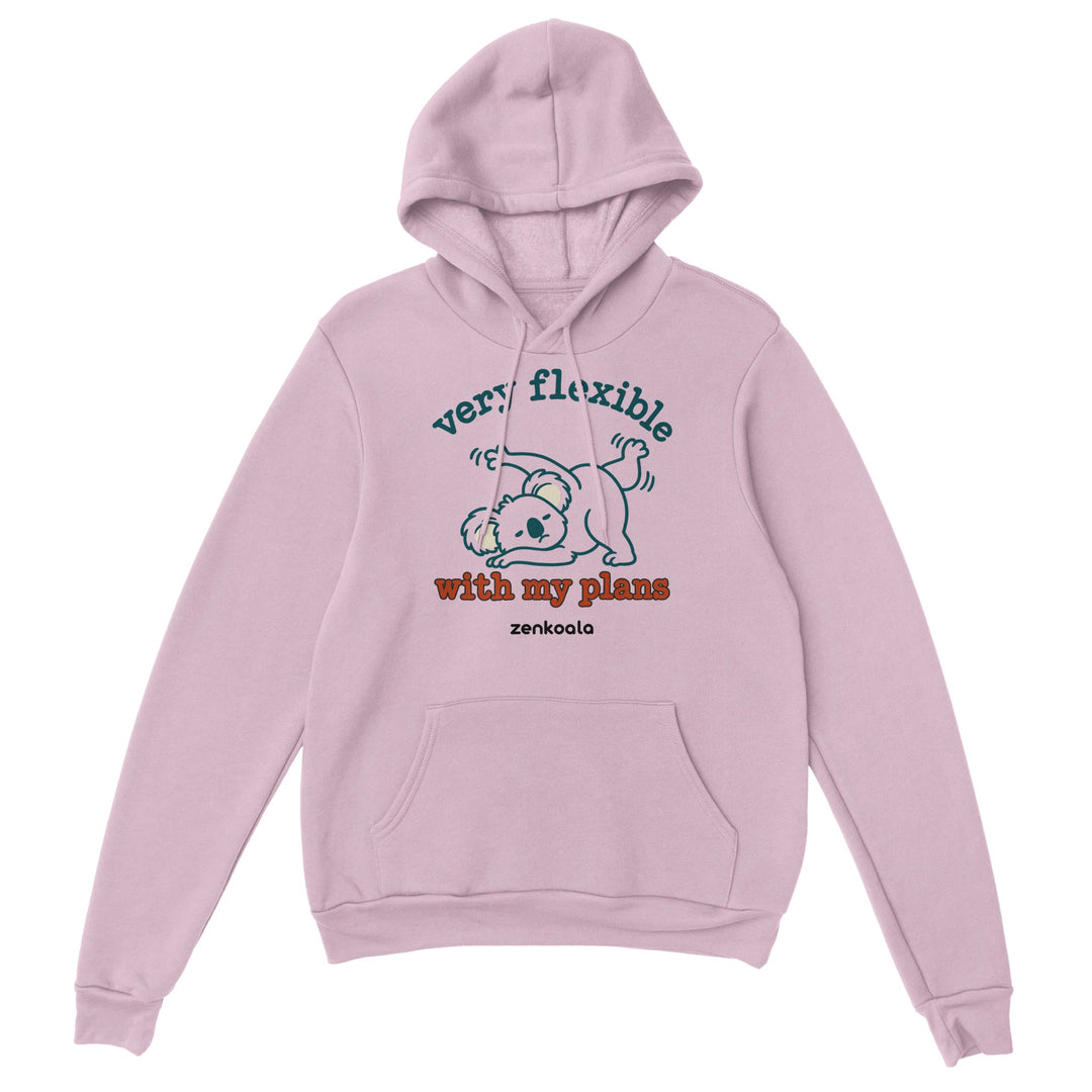 Very Flexible With My Plans feel-good hoodie in light pink, Zen Koala Australia