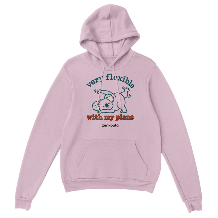 Very Flexible With My Plans feel-good hoodie in light pink, Zen Koala Australia
