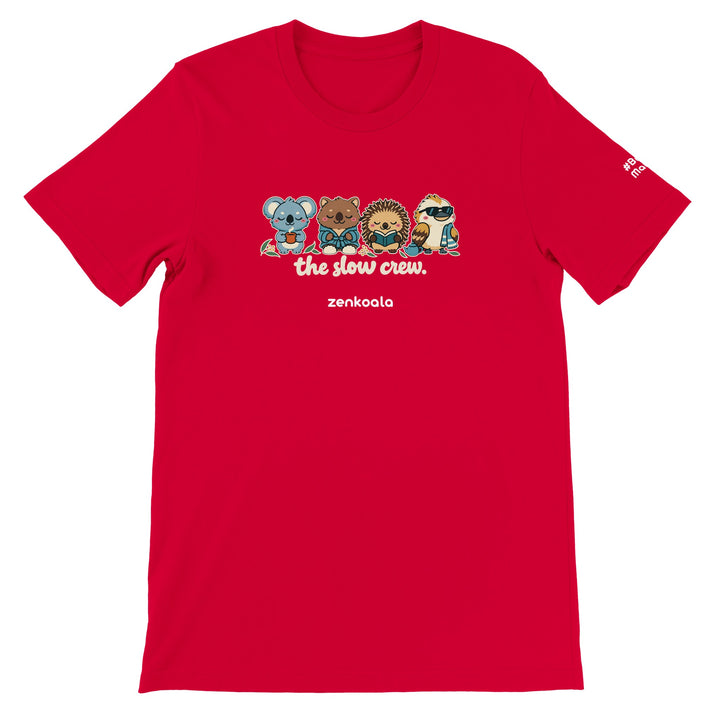 The Slow Crew feel-good tee in red, Zen Koala Australia