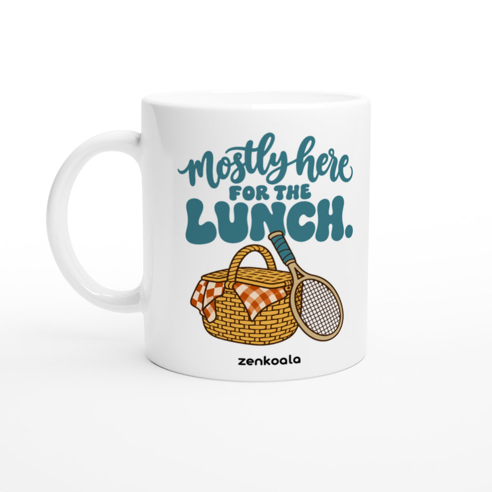 Mostly Here for the Lunch mug in all white, Zen Koala Australia