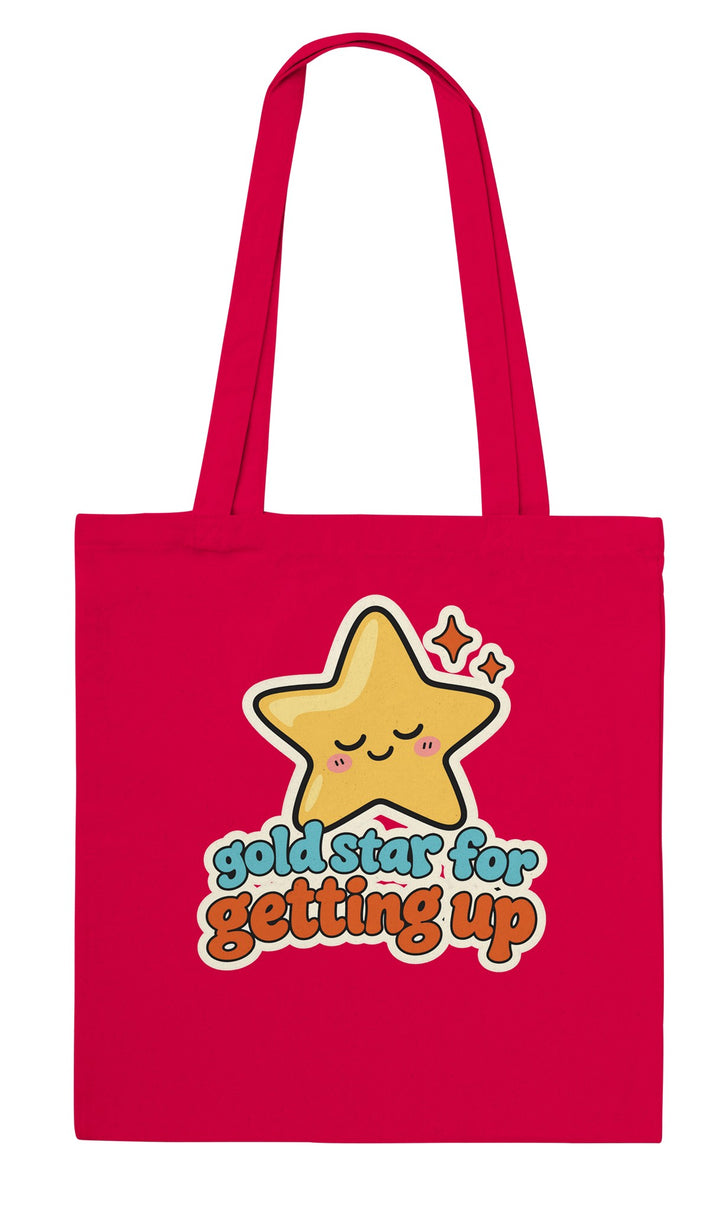 Gold Star for Getting Up feel-good tote bag in red, Zen Koala Australia