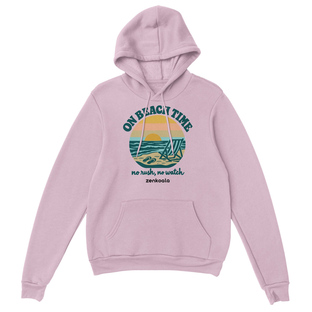 On Beach Time feel-good hoodie in light pink, Zen Koala Australia