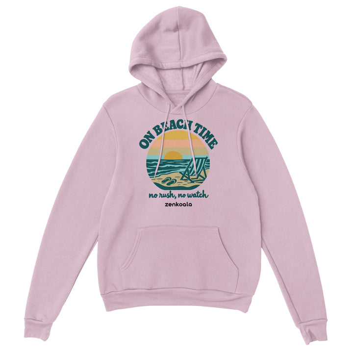 On Beach Time feel-good hoodie in light pink, Zen Koala Australia