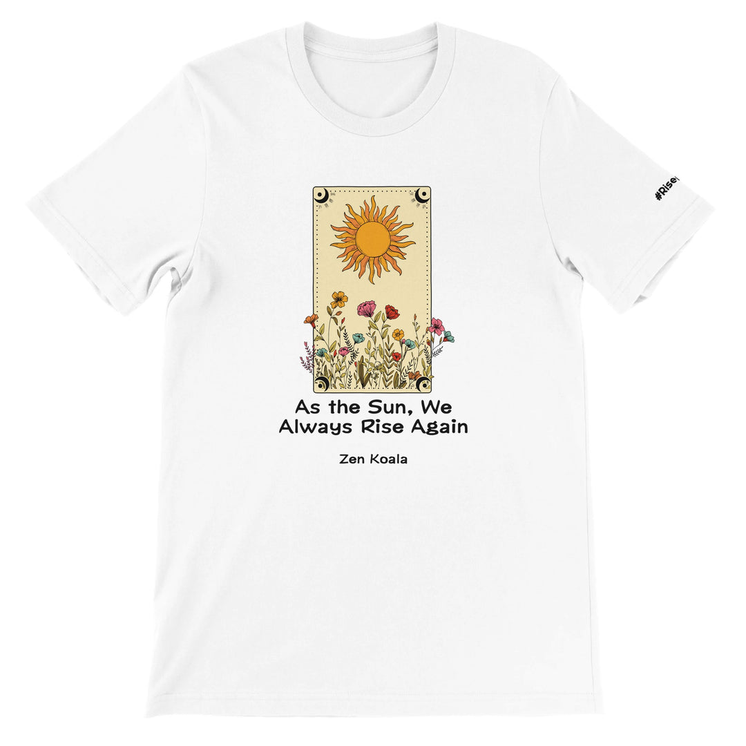 As The Sun feel-good tee — wildflowers and a warm rising sun, Zen Koala Australia