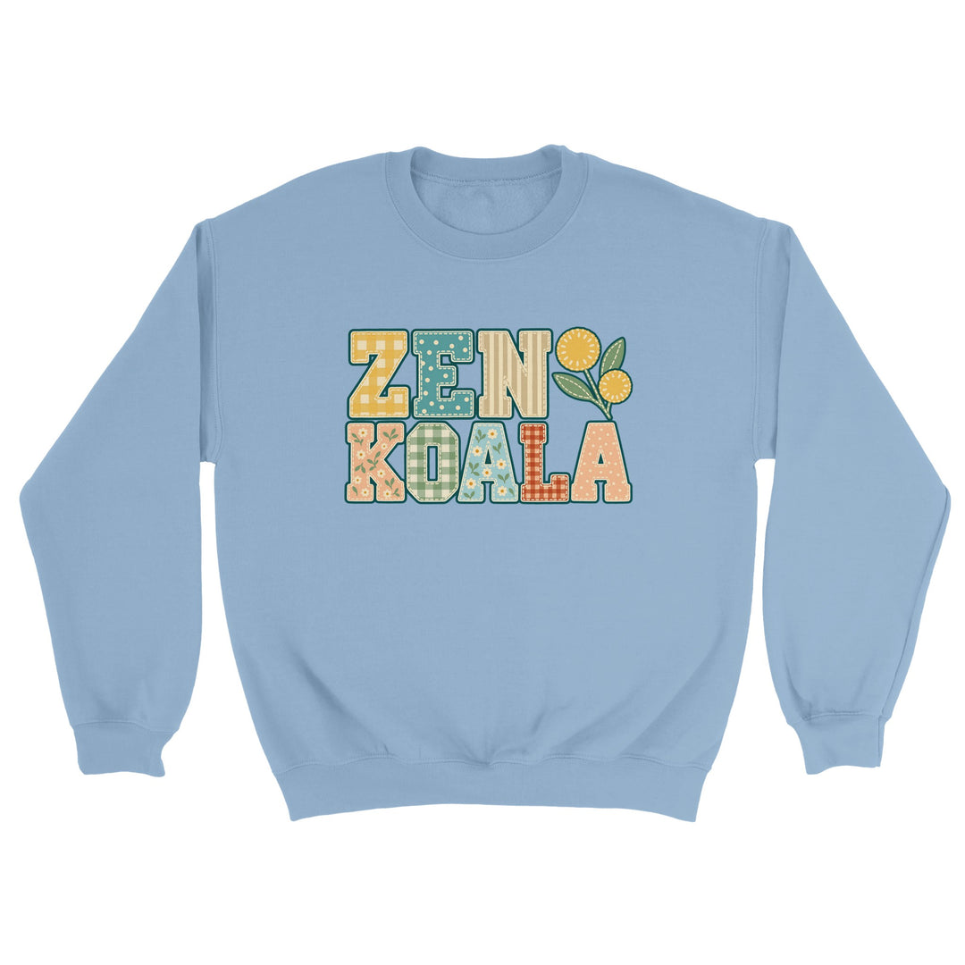 Zen Koala Faux Patchwork feel-good sweatshirt in light blue, Zen Koala Australia