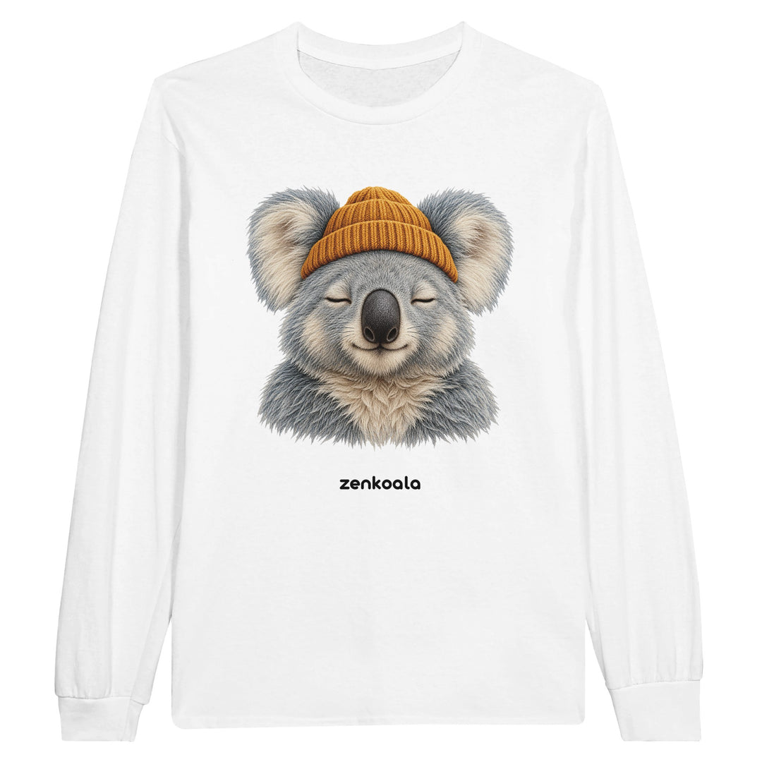 Koala Beanie feel-good long sleeve tee in white, Zen Koala Australia