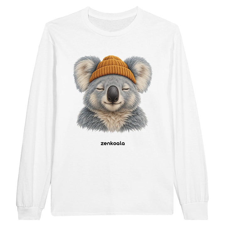 Koala Beanie feel-good long sleeve tee in white, Zen Koala Australia