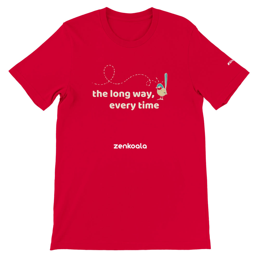 The Long Way Every Time feel-good tee in red — Zen Koala Australia