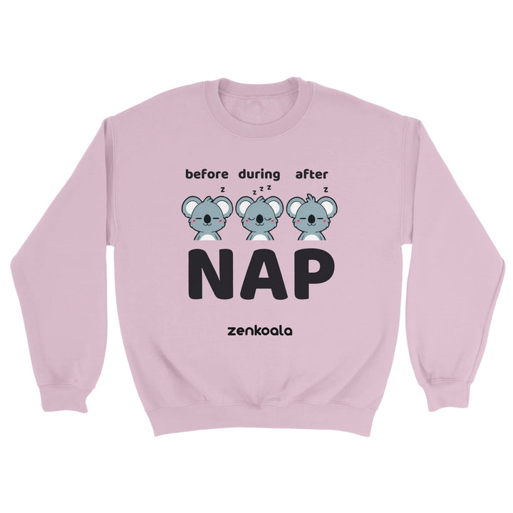 Before Nap Nap After Nap Koala feel-good sweatshirt in Light Pink — Zen Koala Australia