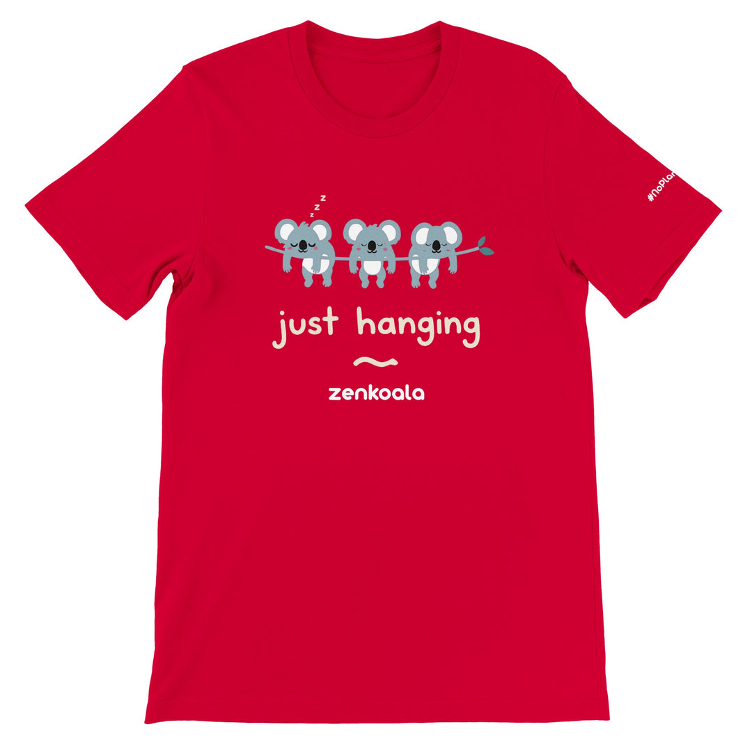 Just Hanging feel-good tee in red — Zen Koala Australia