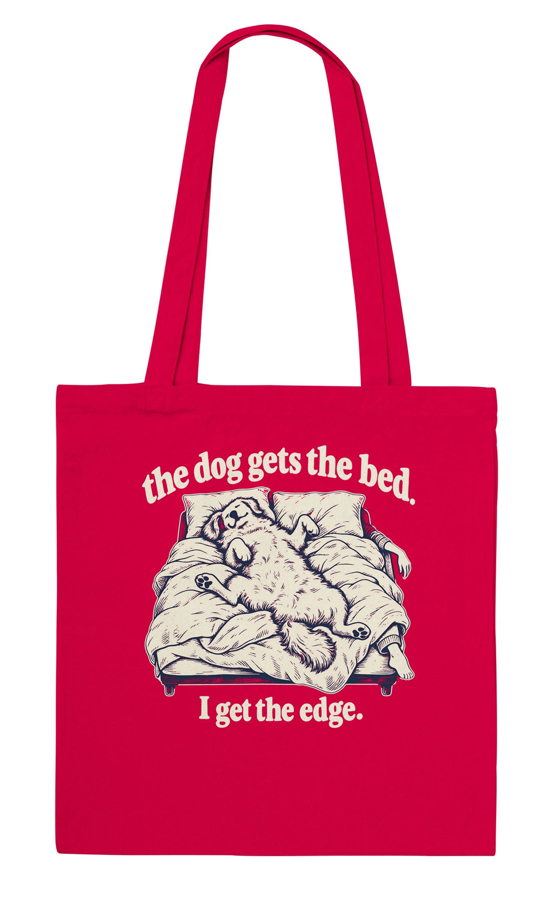 The Dog Gets the Bed feel-good tote bag in red, Zen Koala Australia