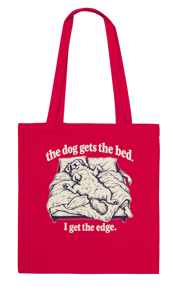The Dog Gets the Bed feel-good tote bag in red, Zen Koala Australia