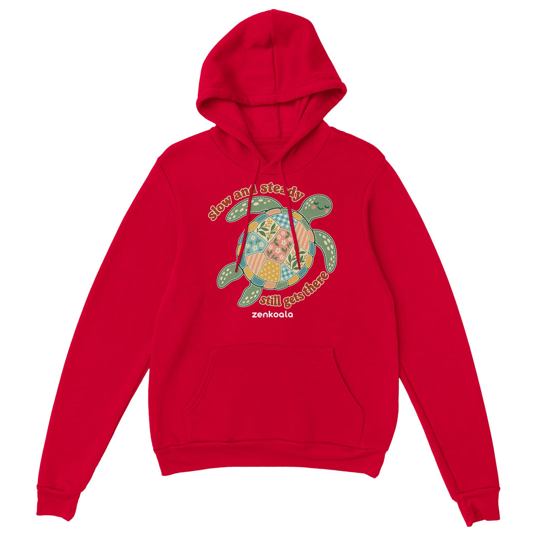Slow and Steady Turtle feel-good hoodie in red, Zen Koala Australia