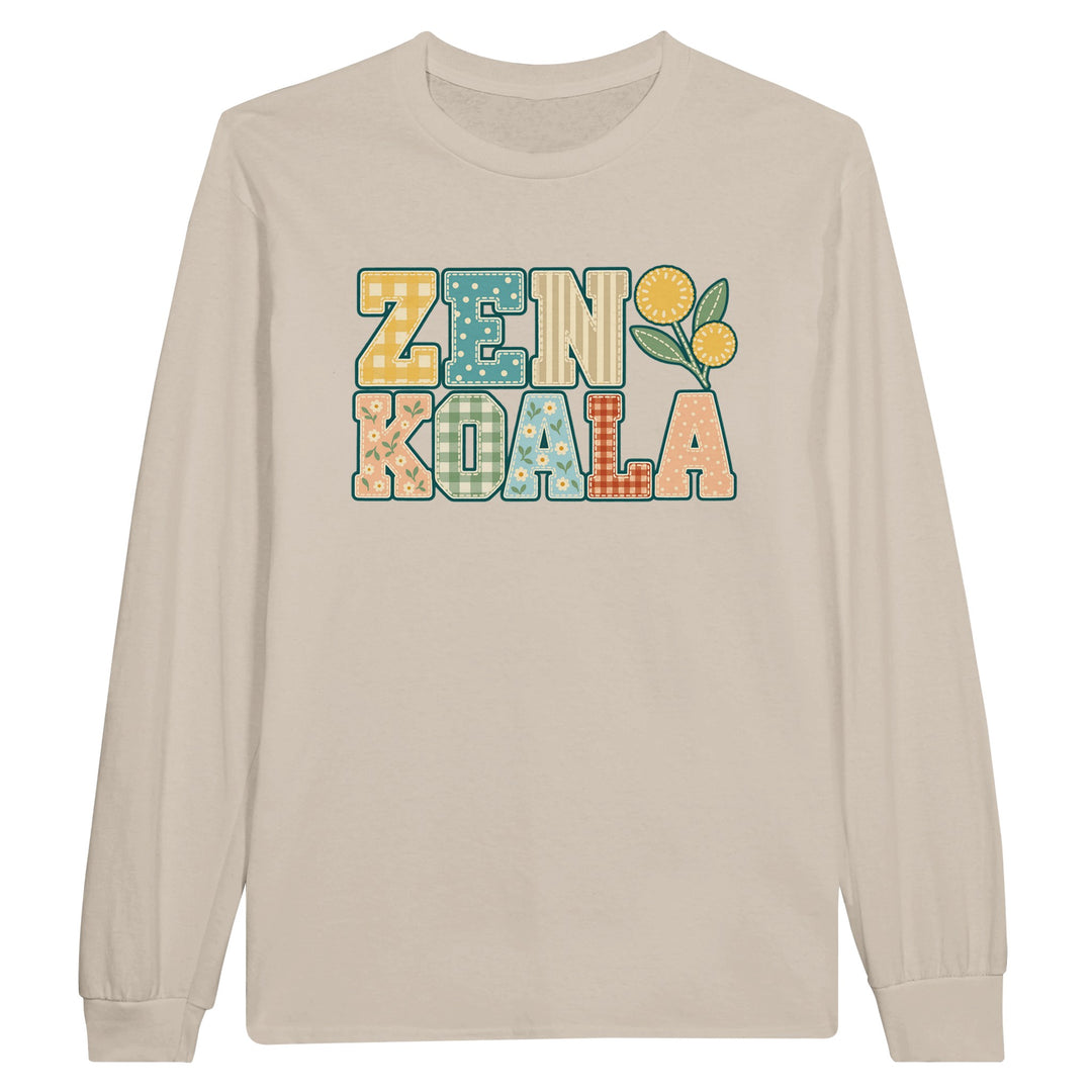 Zen Koala Faux Patchwork feel-good long sleeve tee in sand, Zen Koala Australia
