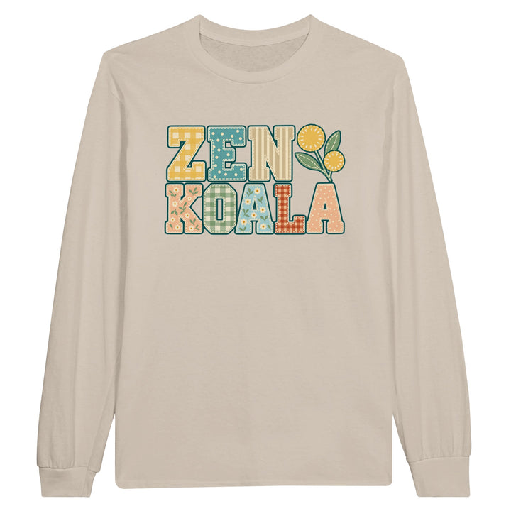 Zen Koala Faux Patchwork feel-good long sleeve tee in sand, Zen Koala Australia