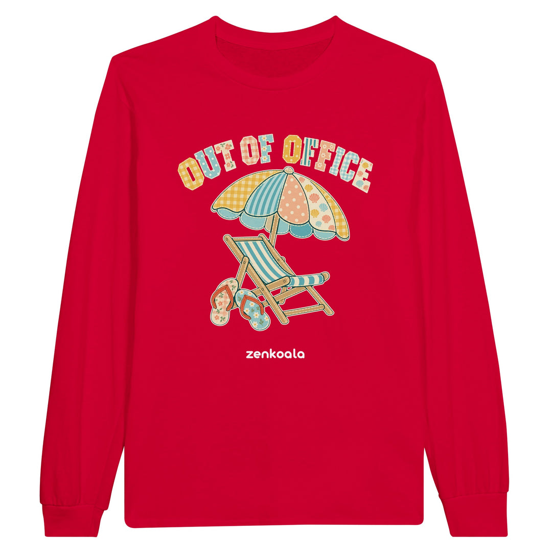 Out of Office Beach feel-good long sleeve tee in red, Zen Koala Australia