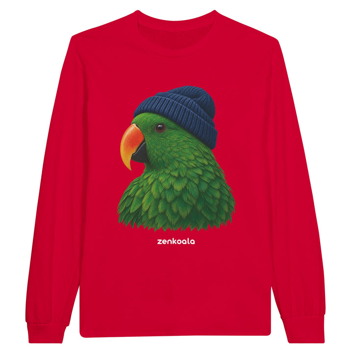 Parrot Beanie feel-good long sleeve tee in red, Zen Koala Australia