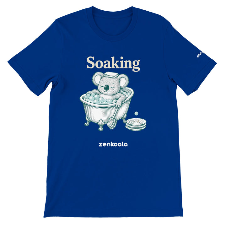 Soaking Koala Bath feel-good tee in true royal — Zen Koala Australia
