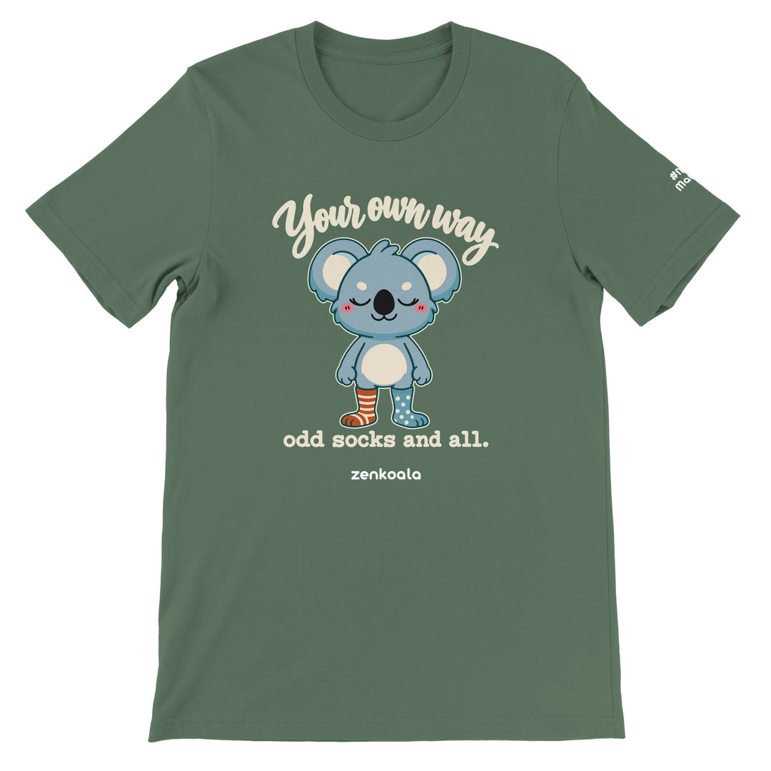 Your Own Way feel-good tee in military green, Zen Koala Australia