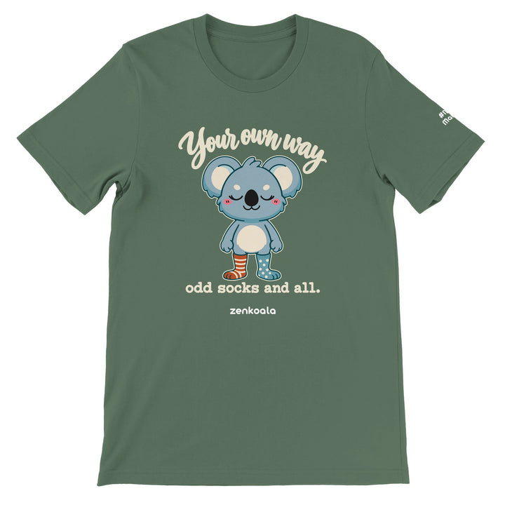 Your Own Way feel-good tee in military green, Zen Koala Australia