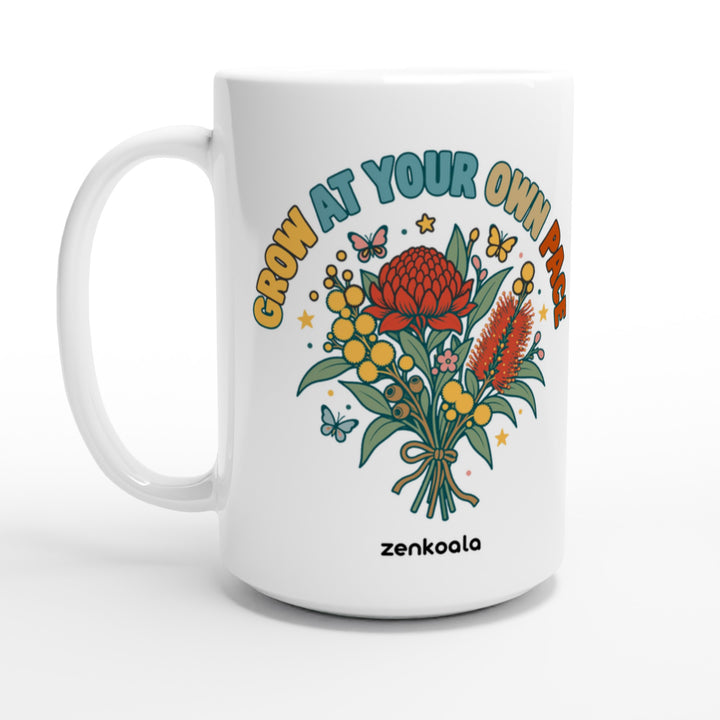 Grow at Your Own Pace feel-good 15oz mug: a bouquet of Aussie wildflowers, Zen Koala Australia