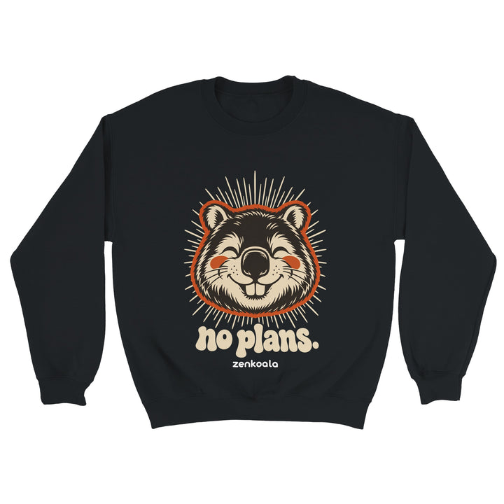 No Plans feel-good sweatshirt in black, Zen Koala Australia