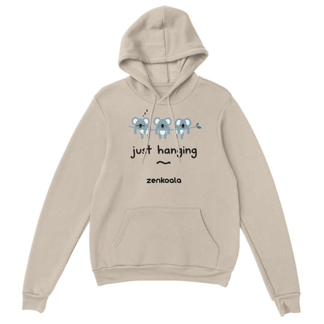 Just Hanging feel-good hoodie in Sand — Zen Koala Australia
