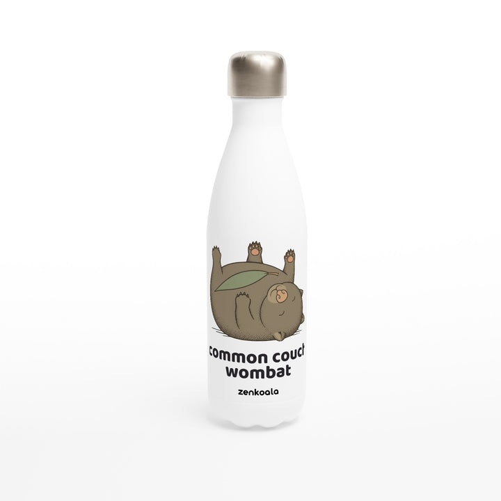 Common Couch Wombat feel-good water bottle: a vintage field-guide wombat flat on its back, Zen Koala Australia